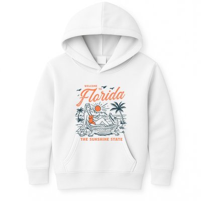 Welcome To Florida Funny Vintage Gator Beach Sunshine State Kids Hoodie