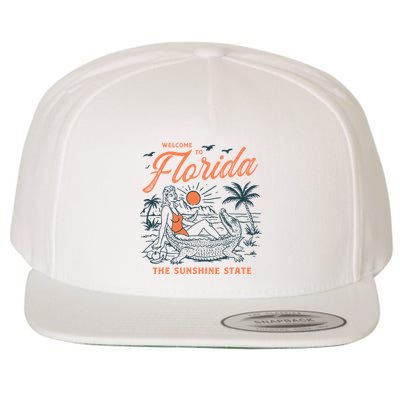 Welcome To Florida Funny Vintage Gator Beach Sunshine State Wool Snapback Cap
