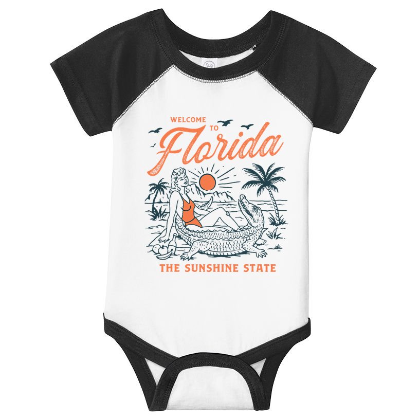 Welcome To Florida Funny Vintage Gator Beach Sunshine State Infant Baby Jersey Bodysuit