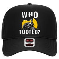 Who Tooted Funny Train Lover Cute Model Railroad Conductor High Crown Mesh Back Trucker Hat