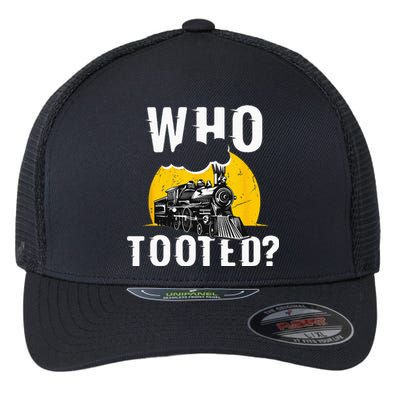 Who Tooted Funny Train Lover Cute Model Railroad Conductor Flexfit Unipanel Trucker Cap