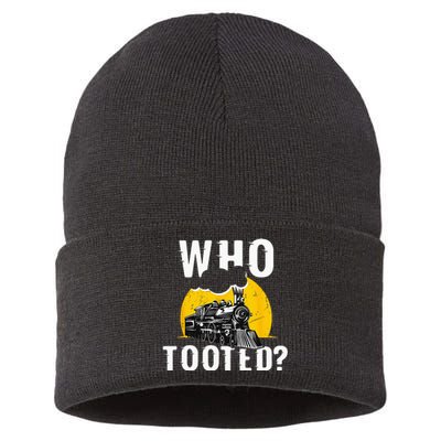 Who Tooted Funny Train Lover Cute Model Railroad Conductor Sustainable Knit Beanie