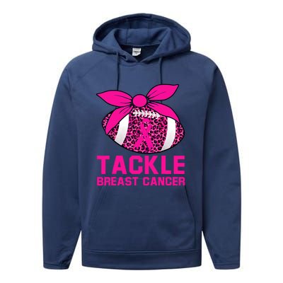 Woman Tackle Football Pink Ribbon Breast Cancer Awareness Performance Fleece Hoodie