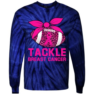 Woman Tackle Football Pink Ribbon Breast Cancer Awareness Tie-Dye Long Sleeve Shirt