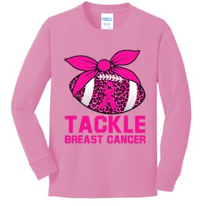 Woman Tackle Football Pink Ribbon Breast Cancer Awareness Kids Long Sleeve Shirt