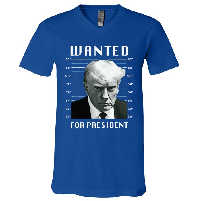 Wanted Trump For President Trump Mug Shot Never Surrender V-Neck T-Shirt