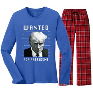 Wanted Trump For President Trump Mug Shot Never Surrender Women's Long Sleeve Flannel Pajama Set 