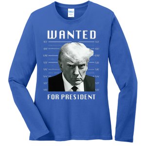 Wanted Trump For President Trump Mug Shot Never Surrender Ladies Long Sleeve Shirt