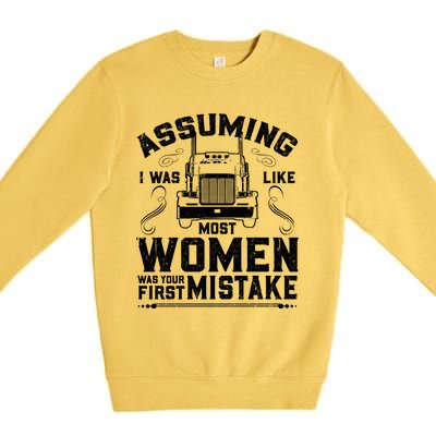 Wo Trucker Female Truck Driver Funny Gift Premium Crewneck Sweatshirt