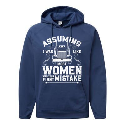 Wo Trucker Female Truck Driver Funny Gift Performance Fleece Hoodie