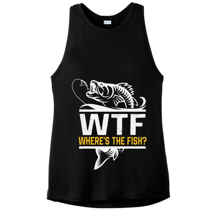 Wheres The Fish Wtf Funny Fishing Ladies PosiCharge Tri-Blend Wicking Tank