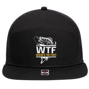 Wheres The Fish Wtf Funny Fishing 7 Panel Mesh Trucker Snapback Hat