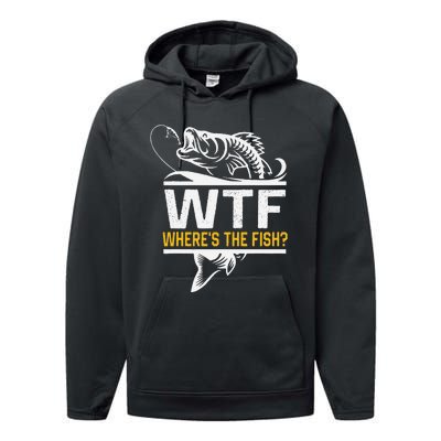 Wheres The Fish Wtf Funny Fishing Performance Fleece Hoodie