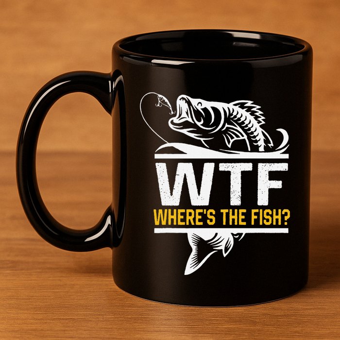 Wheres The Fish Wtf Funny Fishing 11oz C Handle Ceramic Mug