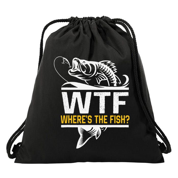 Wheres The Fish Wtf Funny Fishing Drawstring Bag