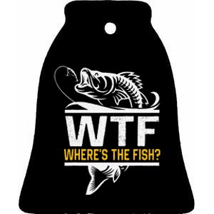 Wheres The Fish Wtf Funny Fishing Ceramic Bell Ornament