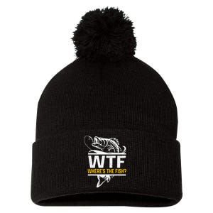 Wheres The Fish Wtf Funny Fishing Pom Pom 12in Knit Beanie