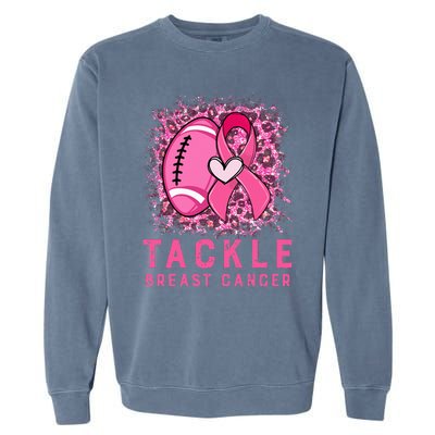 Woman Tackle Football Pink Ribbon Breast Cancer Awareness Garment-Dyed Sweatshirt