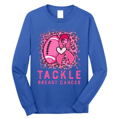 Woman Tackle Football Pink Ribbon Breast Cancer Awareness Long Sleeve Shirt