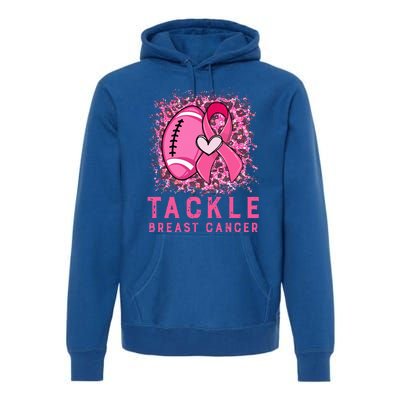 Woman Tackle Football Pink Ribbon Breast Cancer Awareness Premium Hoodie