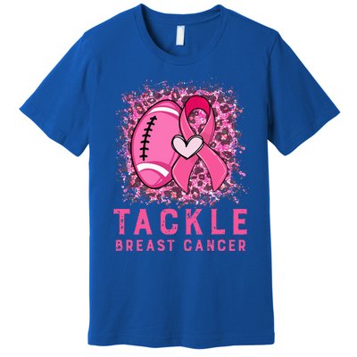 Woman Tackle Football Pink Ribbon Breast Cancer Awareness Premium T-Shirt