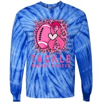 Woman Tackle Football Pink Ribbon Breast Cancer Awareness Tie-Dye Long Sleeve Shirt