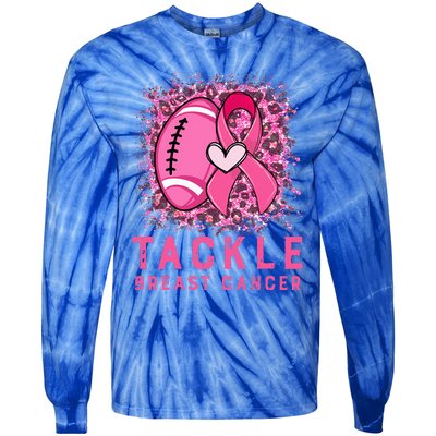 Woman Tackle Football Pink Ribbon Breast Cancer Awareness Tie-Dye Long Sleeve Shirt