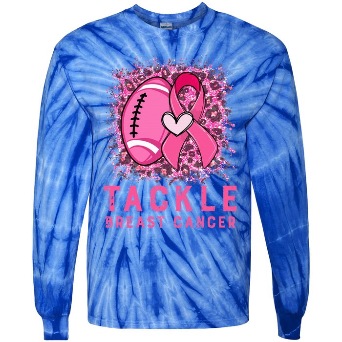 Woman Tackle Football Pink Ribbon Breast Cancer Awareness Tie-Dye Long Sleeve Shirt