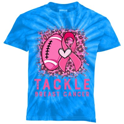 Woman Tackle Football Pink Ribbon Breast Cancer Awareness Kids Tie-Dye T-Shirt