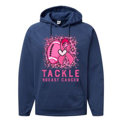 Woman Tackle Football Pink Ribbon Breast Cancer Awareness Performance Fleece Hoodie