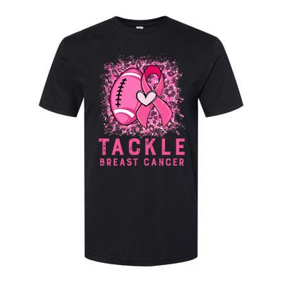 Woman Tackle Football Pink Ribbon Breast Cancer Awareness Softstyle CVC T-Shirt