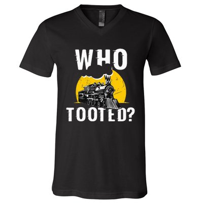 Who Tooted Funny Train Lover Cute Model Railroad Conductor V-Neck T-Shirt