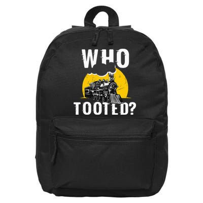 Who Tooted Funny Train Lover Cute Model Railroad Conductor 16 in Basic Backpack