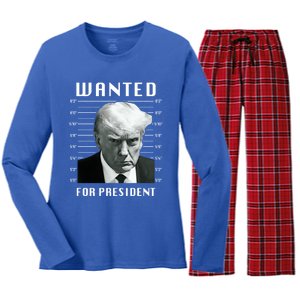 Wanted Trump For President Trump Mug Shot Never Surrender Great Gift Women's Long Sleeve Flannel Pajama Set 