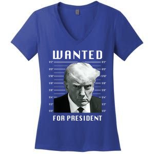 Wanted Trump For President Trump Mug Shot Never Surrender Great Gift Women's V-Neck T-Shirt