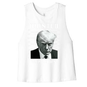 Wanted Trump For President Trump Mug Shot Never Surrender Great Gift Women's Racerback Cropped Tank