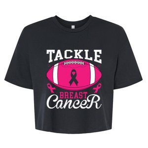 Woman Tackle Football Pink Ribbon Breast Cancer Awareness Bella+Canvas Jersey Crop Tee