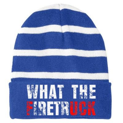 What The Firetruck Fireman Funny Firefighter Striped Beanie with Solid Band