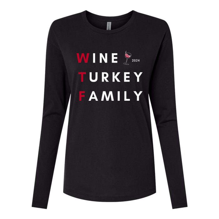 Wine Turkey Family Thanksgiving Womens Cotton Relaxed Long Sleeve T-Shirt