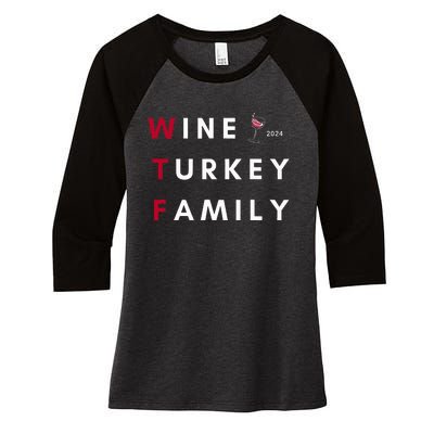 Wine Turkey Family Thanksgiving Women's Tri-Blend 3/4-Sleeve Raglan Shirt