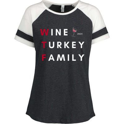 Wine Turkey Family Thanksgiving Enza Ladies Jersey Colorblock Tee