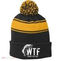 Wheres The Fish Wtf Meaning Funny Fishing Stripe Pom Pom Beanie