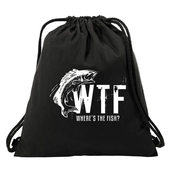 Wheres The Fish Wtf Meaning Funny Fishing Drawstring Bag