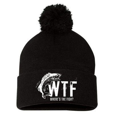 Wheres The Fish Wtf Meaning Funny Fishing Pom Pom 12in Knit Beanie