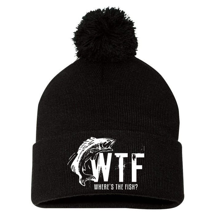 Wheres The Fish Wtf Meaning Funny Fishing Pom Pom 12in Knit Beanie