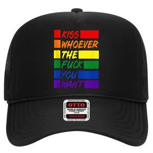 Whoever The Fuck You Want LGBTQ Rainbow Ally Pride Flag  High Crown Mesh Back Trucker Hat