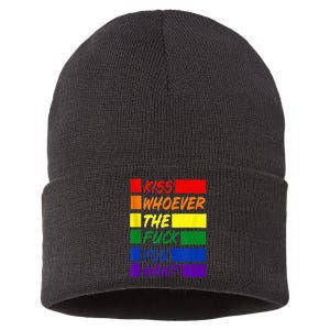 Whoever The Fuck You Want LGBTQ Rainbow Ally Pride Flag  Sustainable Knit Beanie