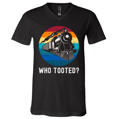 Who Tooted Funny Train Lovers Funny Locomotive & Railroad V-Neck T-Shirt