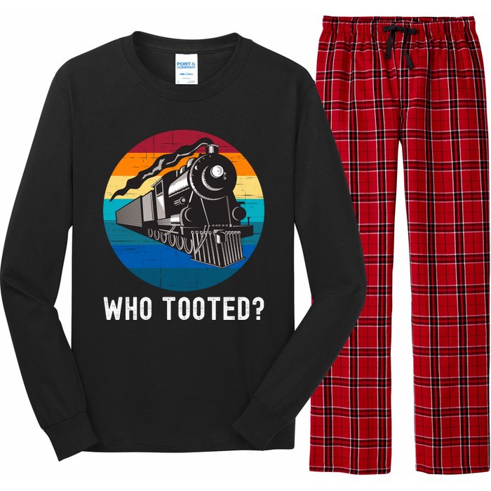 Who Tooted Funny Train Lovers Funny Locomotive & Railroad Long Sleeve Pajama Set