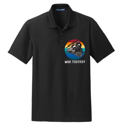 Who Tooted Funny Train Lovers Funny Locomotive & Railroad Dry Zone Grid Polo